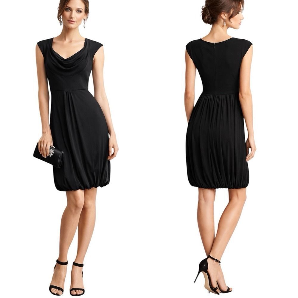 Badgley Mischka Black Cowl Neck Cocktail Dress Bubble Hem Sleeveless Size 0